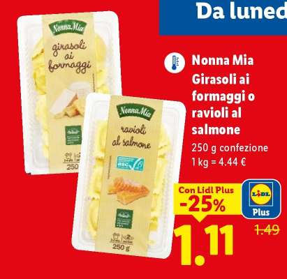 Nonna Mia Girasoli ai formaggi o ravioli al salmone