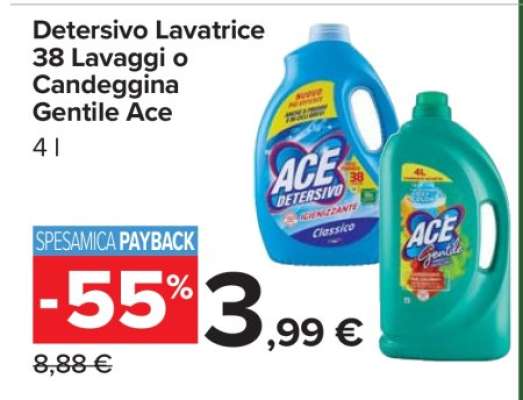 Detersivo Lavatrice 38 Lavaggi o Candeggina Gentile Ace