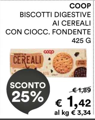 COOP BISCOTTI DIGESTIVE AI CEREALI CON CIOCC. FONDENTE 425 G