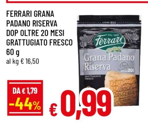 FERRARI GRANA PADANO RISERVA DOP OLTRE 20 MESI GRATTUGIATO FRESCO