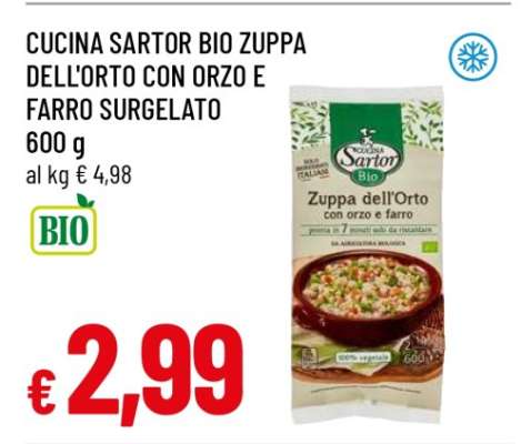 CUCINA SARTOR BIO ZUPPA DELL'ORTO CON ORZO E FARRO SURGELATO