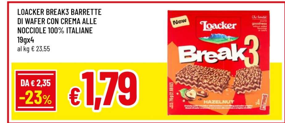 Loacker Break3 Barrette di Wafer con Crema alle Nocciole 100% Italiane