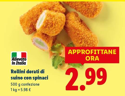Rollini dorati di suino con spinaci
