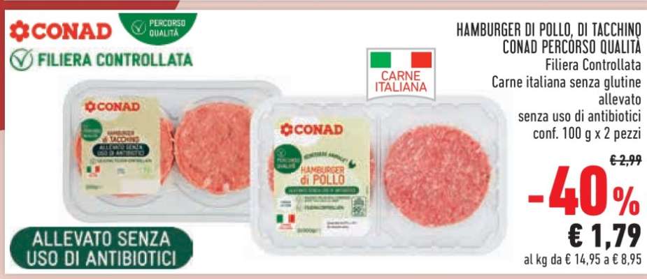 Hamburger di Pollo, di Tacchino Conad Percorso Qualità