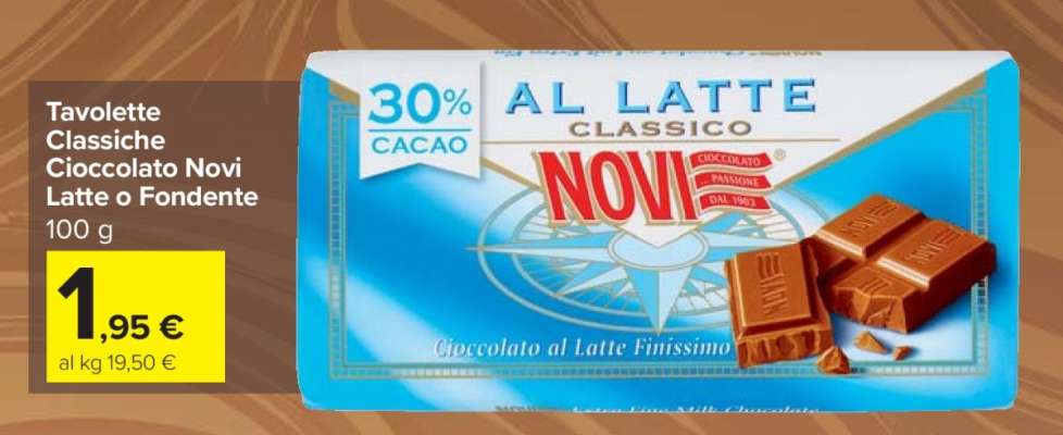 Tavolette Classiche Cioccolato Novi Latte o Fondente