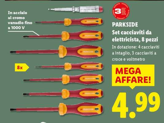PARKSIDE Set cacciaviti da elettricista, 8 pezzi