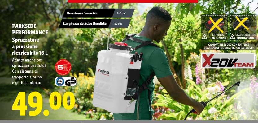 PARKSIDE PERFORMANCE Spruzzatore a pressione ricaricabile 16 L
