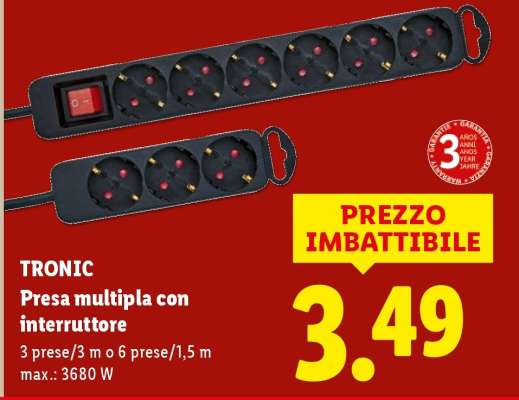 TRONIC Presa multipla con interruttore