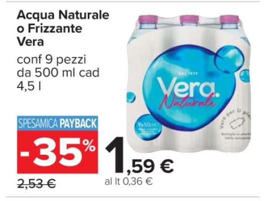 Acqua Naturale o Frizzante Vera