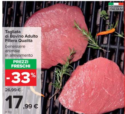Tagliata di Bovino Adulto Filiera Qualità