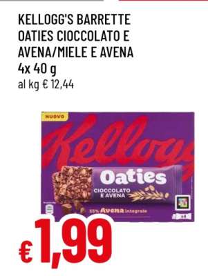 KELLOGG'S BARRETTE OATIES CIOCCOLATO E AVENA/MIELE E AVENA