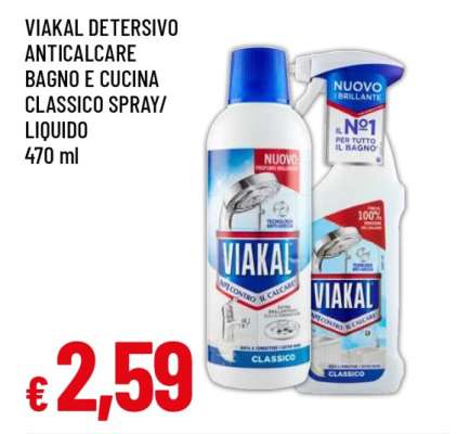 Viakal Detersivo Anticalcare Bagno e Cucina Classico Spray/Liquido