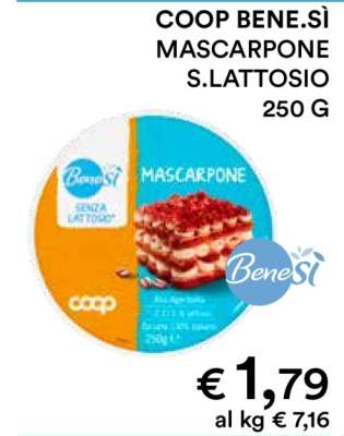 COOP BENE.SÌ MASCARPONE S.LATTOSIO 250 G