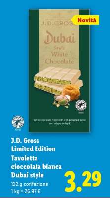 J.D. Gross Limited Edition Tavoletta cioccolata bianca Dubai style