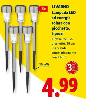 LIVARNO Lampada LED ad energia solare con picchetto, 5 pezzi