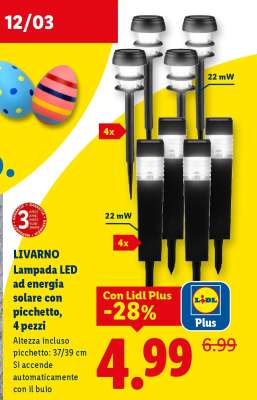 LIVARNO Lampada LED ad energia solare con picchetto, 4 pezzi