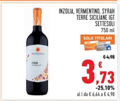 INZOLIA, VERMENTINO, SYRAH TERRE SICILIANE IGT SETTESOLI