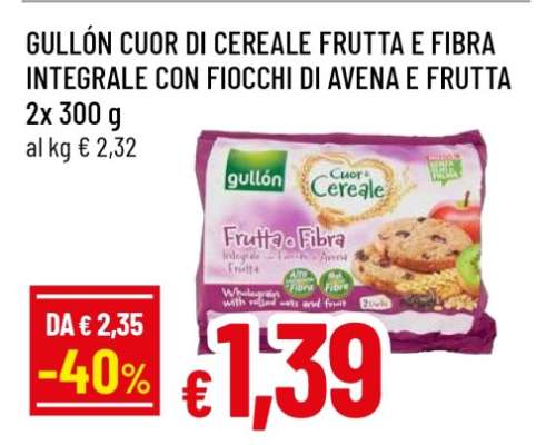 Gullón Cuor di Cereale Frutta e Fibra Integrale con Fiocchi di Avena e Frutta
