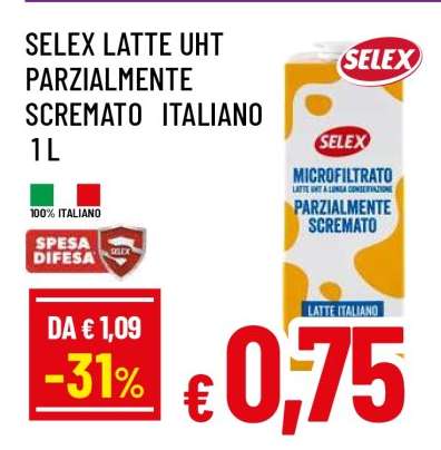 SELEX LATTE UHT PARZIALMENTE SCREMATO ITALIANO 1 L