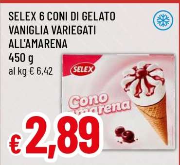 SELEX 6 CONI DI GELATO VANIGLIA VARIEGATI ALL'AMARENA