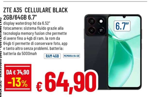 ZTE A35 CELLULARE BLACK 2GB/64GB 6.7"