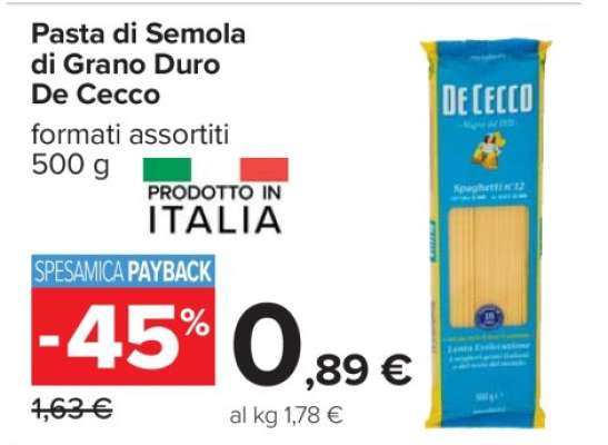 PASTA DI SEMOLA DI GRANO DURO DE CECCO