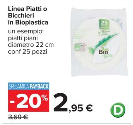 Linea Piatti o Bicchieri in Bioplastica