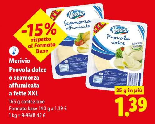 Merivio Provola dolce o scamorza affumicata a fette XXL