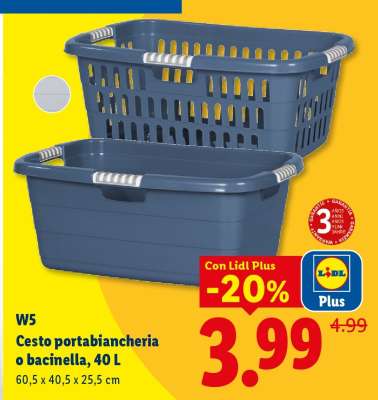 W5 Cesto portabiancheria o bacinella, 40 L
