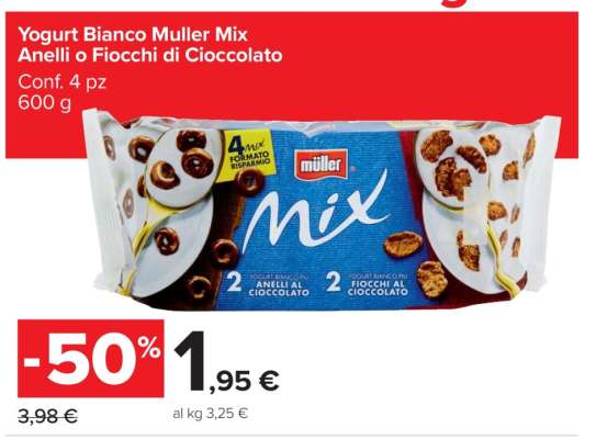 Yogurt Bianco Muller Mix Anelli o Fiocchi di Cioccolato