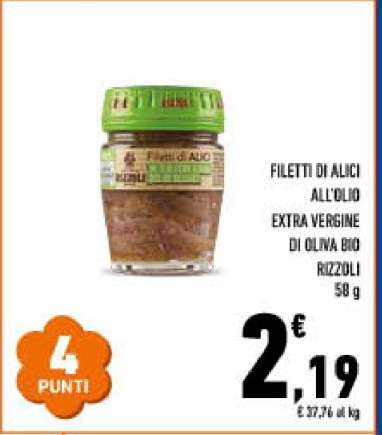 FILETTI DI ALICI ALL'OLIO EXTRA VERGINE DI OLIVA BIO RIZZOLI 58 g