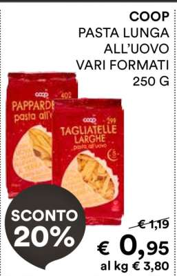 COOP PASTA LUNGA ALL’UOVO VARI FORMATI 250 G