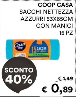 COOP CASA SACCHI NETTEZZA AZZURRI 53X65CM CON MANICI 15 PZ