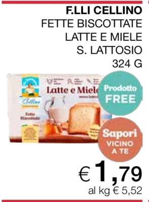 F.LLI CELLINO FETTE BISCOTTATE LATTE E MIELE S. LATTOSIO