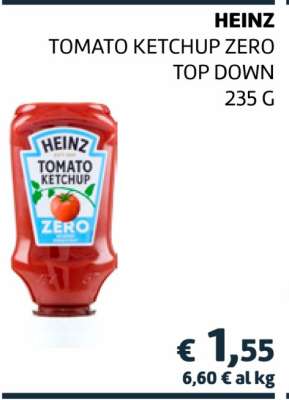 HEINZ TOMATO KETCHUP ZERO TOP DOWN 235 G