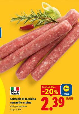 Salsiccia di tacchino con pollo e suino