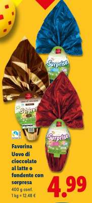 Favorina Uovo di cioccolato al latte o fondente con sorpresa