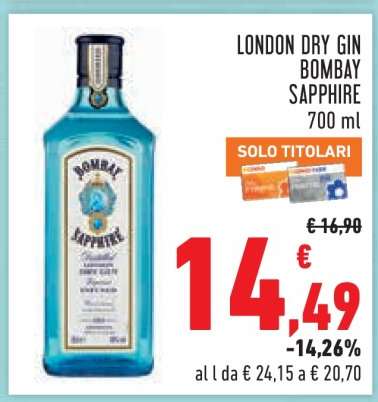 LONDON DRY GIN BOMBAY SAPPHIRE 700 ml