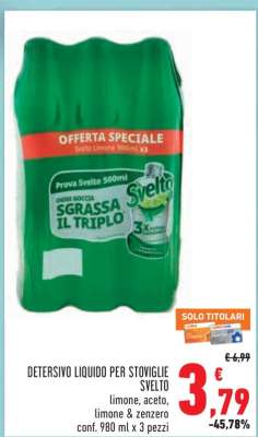 DETERSIVO LIQUIDO PER STOVIGLIE SVELTO