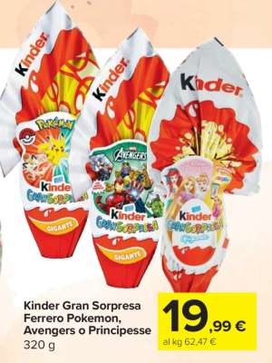 Kinder Gran Sorpresa Ferrero Pokemon, Avengers o Principesse