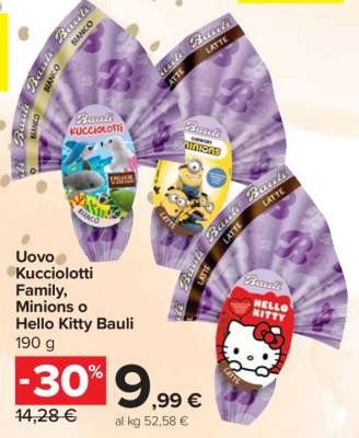Uovo Kucciolotti Family, Minions o Hello Kitty Bauli