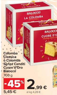 Colomba Classica o Colomba Senza Canditi Cuore d’Oro Balocco