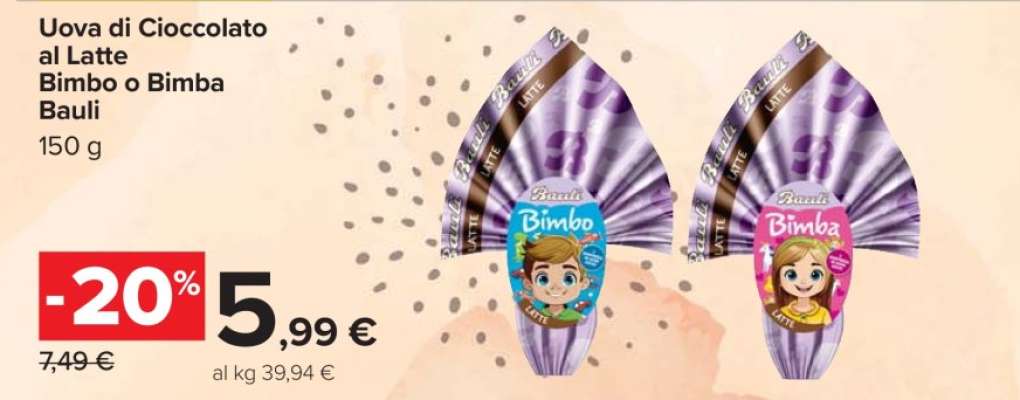 Uova di Cioccolato al Latte Bimbo o Bimba Bauli