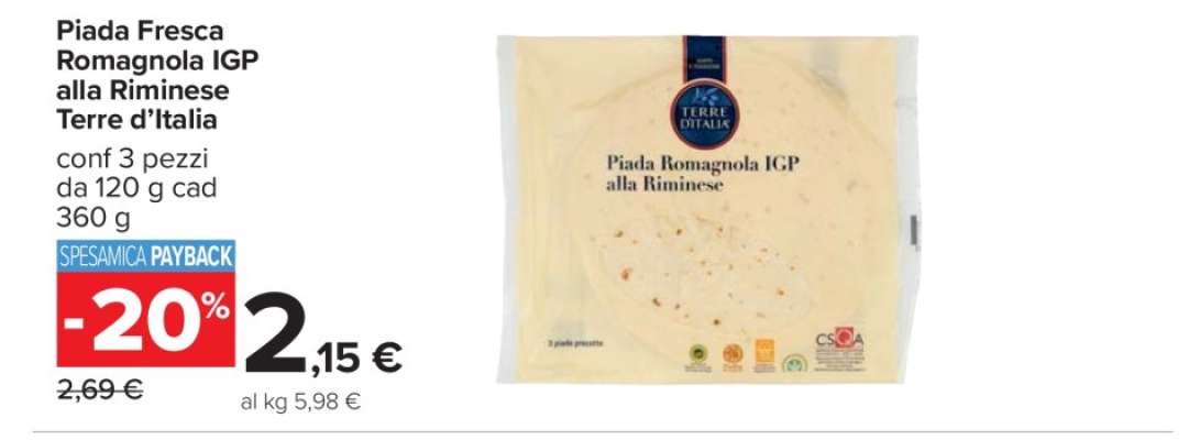 Piada Fresca Romagnola IGP alla Riminese Terre d’Italia