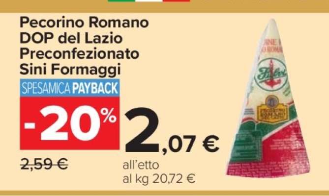 Pecorino Romano DOP del Lazio Preconfezionato Sini Formaggi