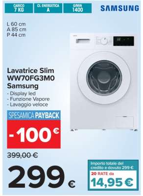 Lavatrice Slim WW70FG3M0 Samsung