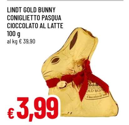 LINDT GOLD BUNNY CONIGLIETTO PASQUA CIOCCOLATO AL LATTE