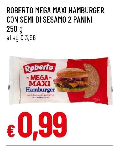 ROBERTO MEGA MAXI HAMBURGER CON SEMI DI SESAMO 2 PANINI