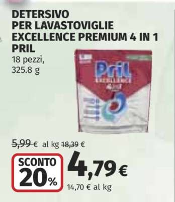DETERSIVO PER LAVASTOVIGLIE EXCELLENCE PREMIUM 4 IN 1 PRIL