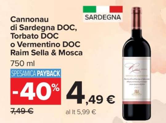 Cannonau di Sardegna DOC, Torbato DOC o Vermentino DOC Raim Sella & Mosca